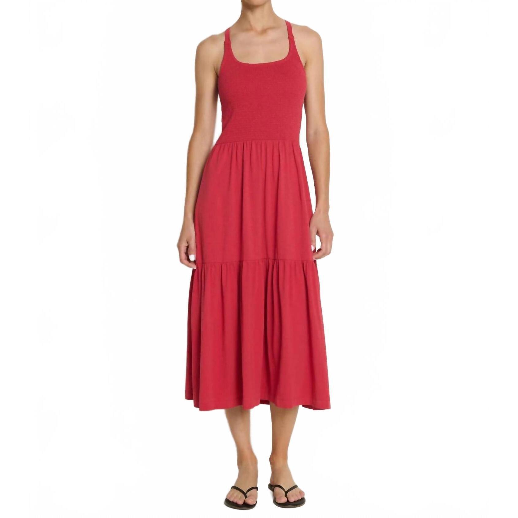 New Nation Ltd Penelope Smocked Midi Dress In Heartbeat Red